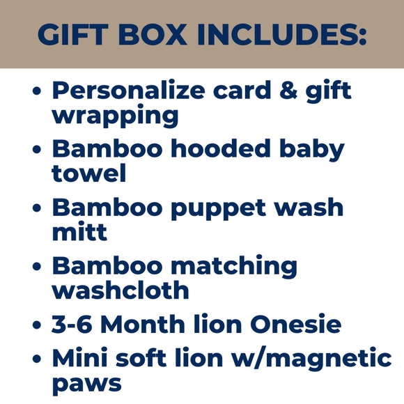 Bamboo Hooded Baby Towel Gift Set w/Lion Onesie, Toy Lion & Personalized Card - Picture 7 of 8